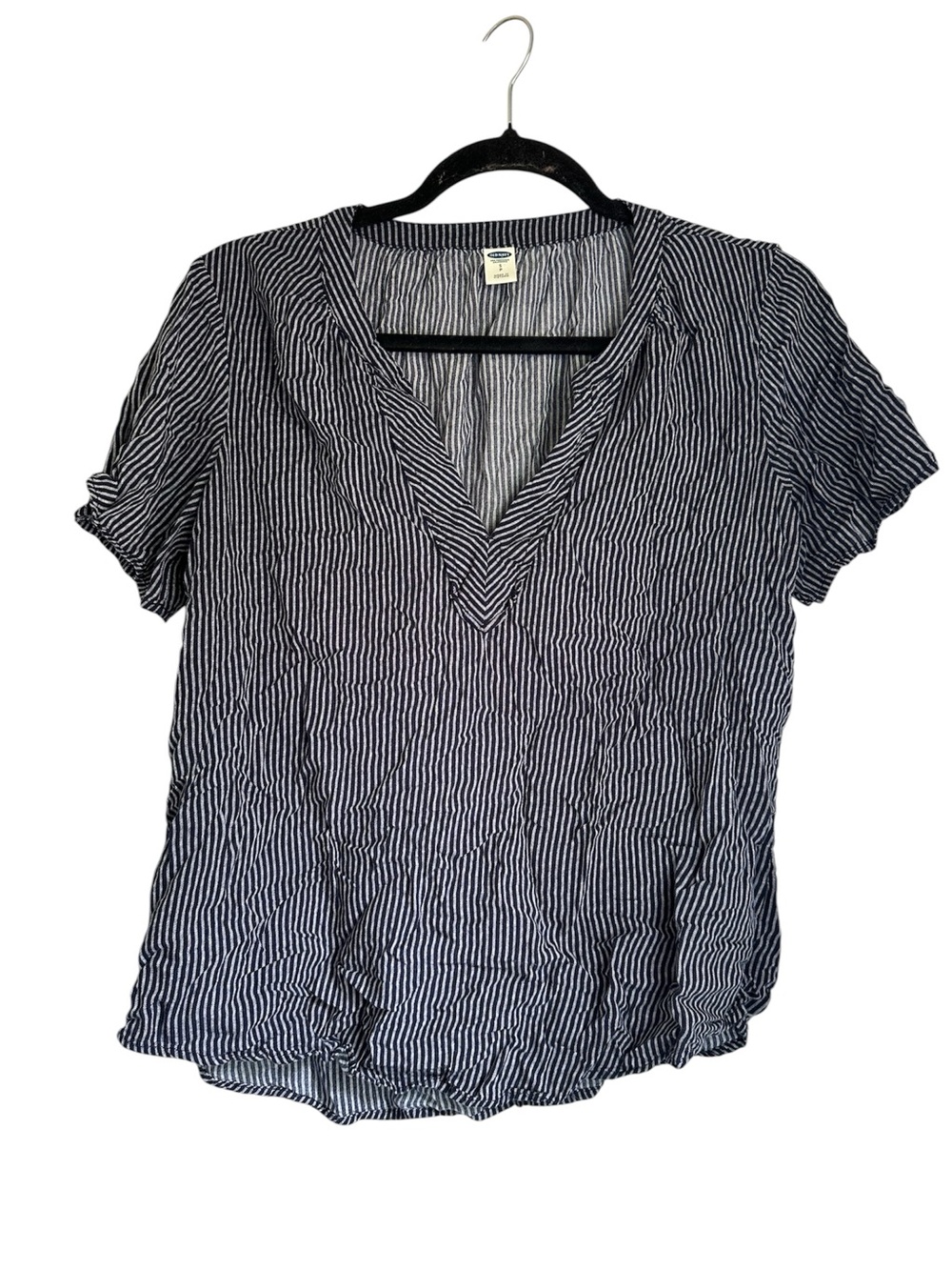 Old Navy Navy & White Striped V-Neck Short Sleeve Top